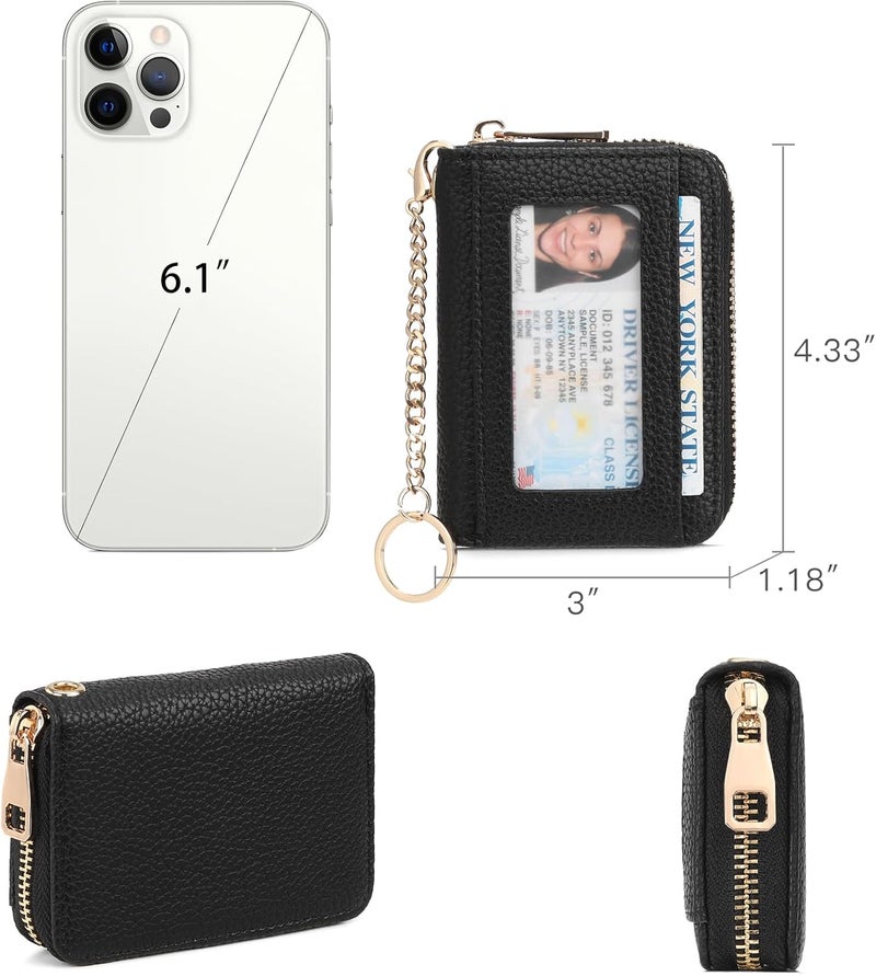 SENDEFN Leather Credit Card Holder for Women RFID Blocking Keychain Wallet Small Accordion Cases with ID Window - Image 4